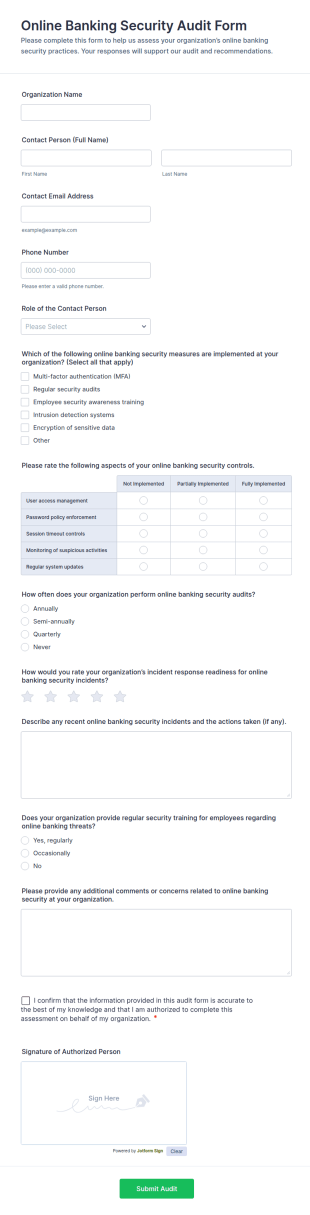 Online Banking Security Audit Form Template
