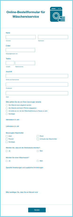Online Bestellformular Für Wäschereiservice