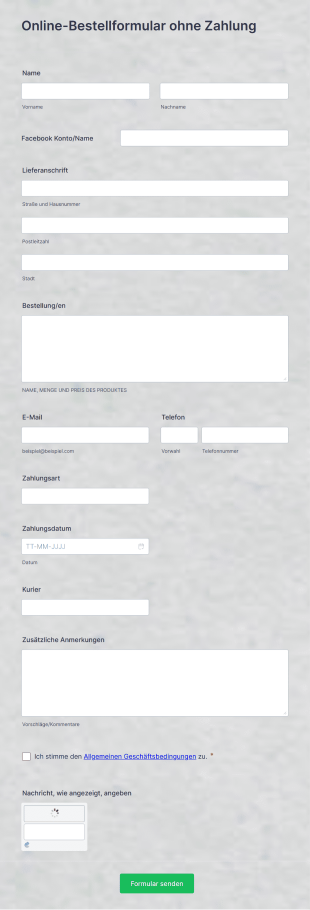 Online Bestellformular Ohne Zahlung