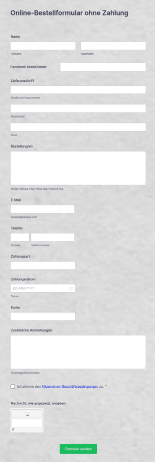 Online Bestellformular Ohne Zahlung