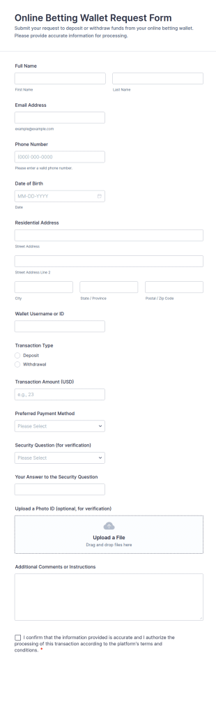 Online Betting Wallet Request Form Template