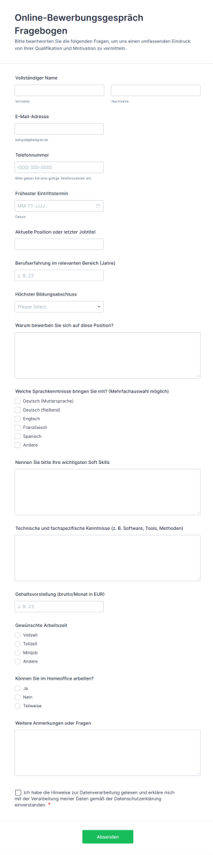 Online Bewerbungsgespräch Fragebogen