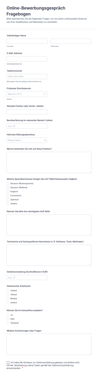 Online Bewerbungsgespräch Fragebogen