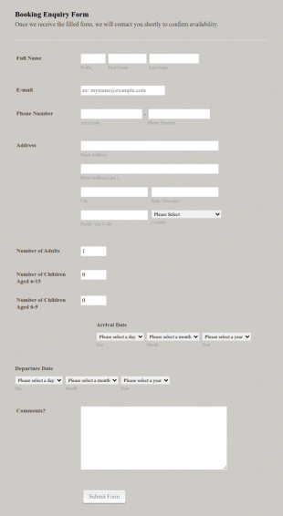 Online Booking Enquiry Form Template