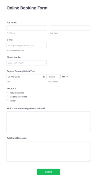 Online Booking Form Template