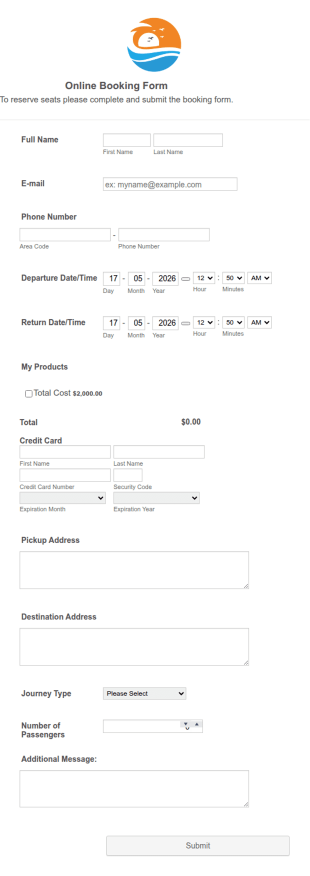 Online Booking Form With Moneris