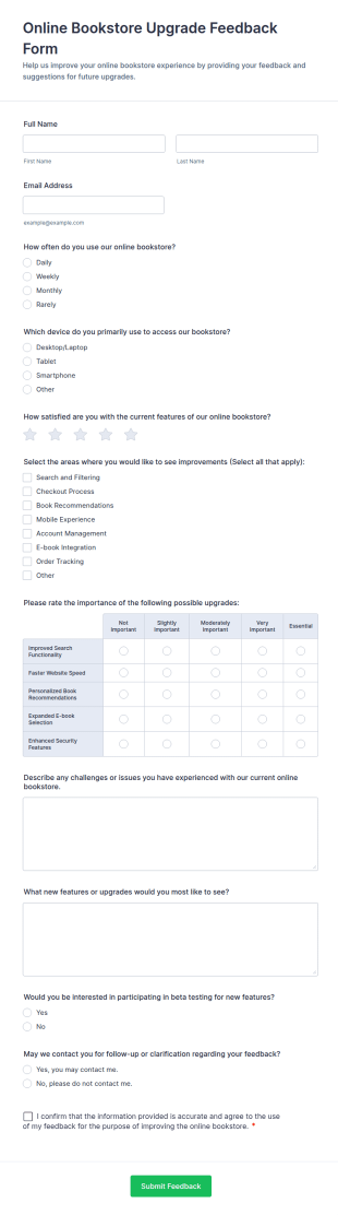 Online Bookstore Upgrade Feedback Form Template