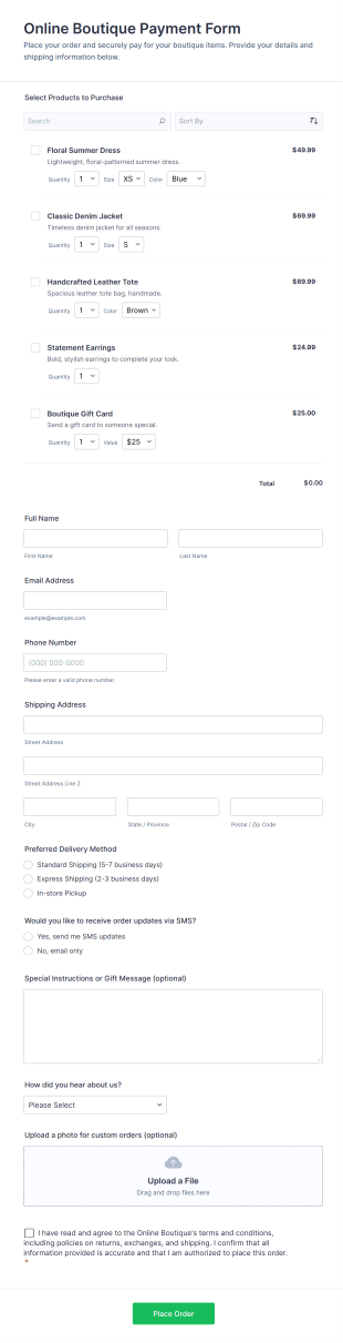 Online Boutique Payment Form Template