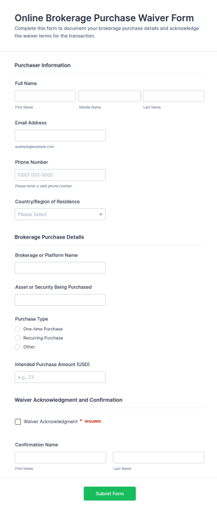 Online Brokerage Purchase Waiver Form Template
