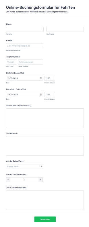 Online Buchungsformular Für Fahrten