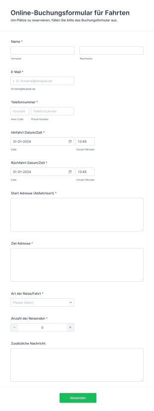 Online Buchungsformular Für Fahrten Form Template