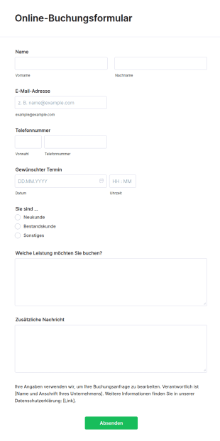 Online Buchungsformular