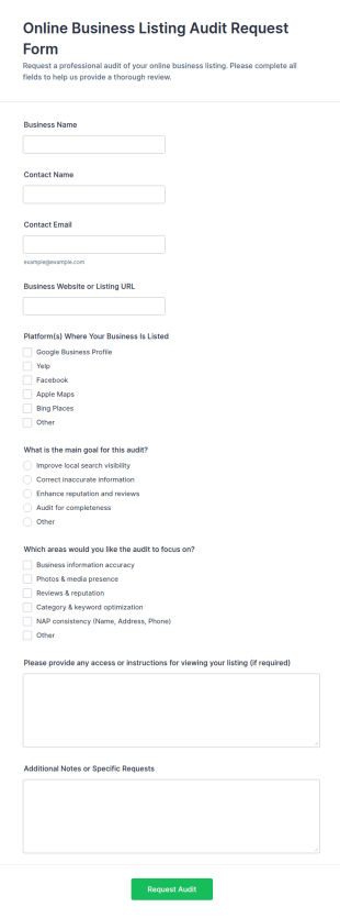 Online Business Listing Audit Request Form Template