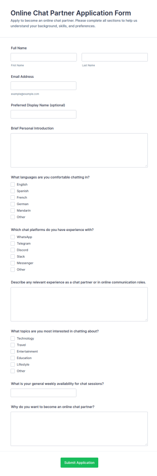 Online Chat Partner Application Form Template