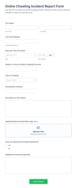 Online Cheating Incident Report Form Template