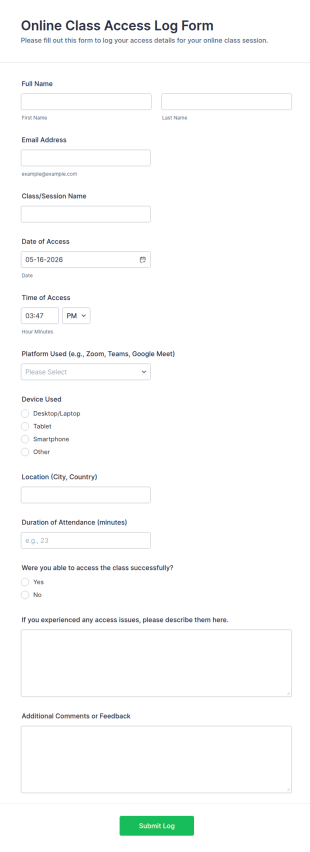Online Class Access Log Form Template
