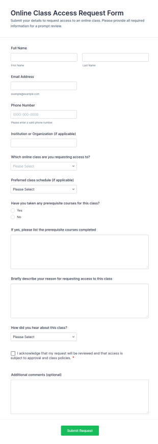 Online Class Access Request Form Template
