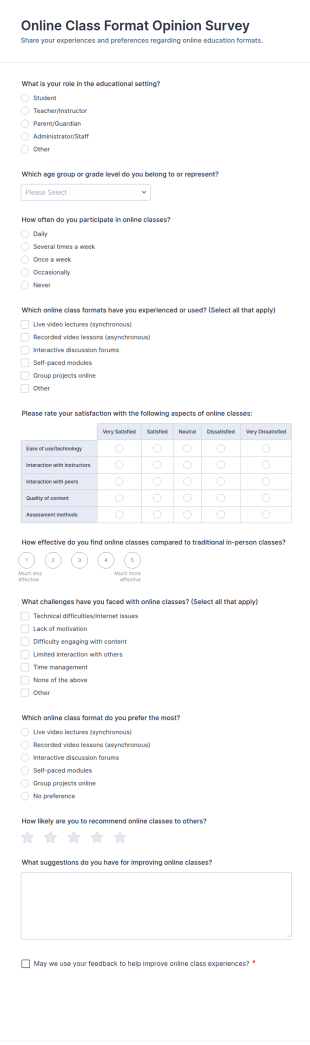 Online Class Format Opinion Survey Form Template