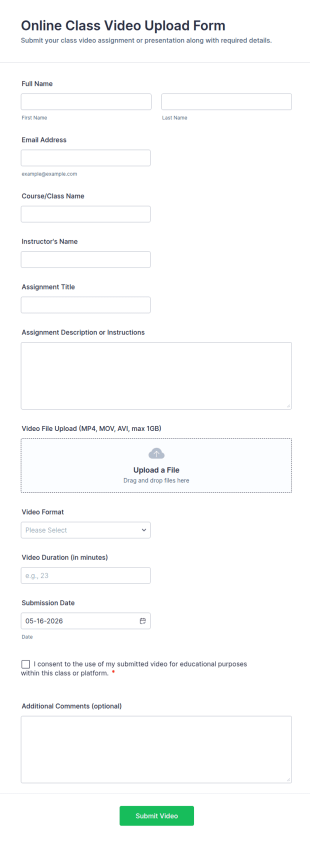 Online Class Video Upload Form Template