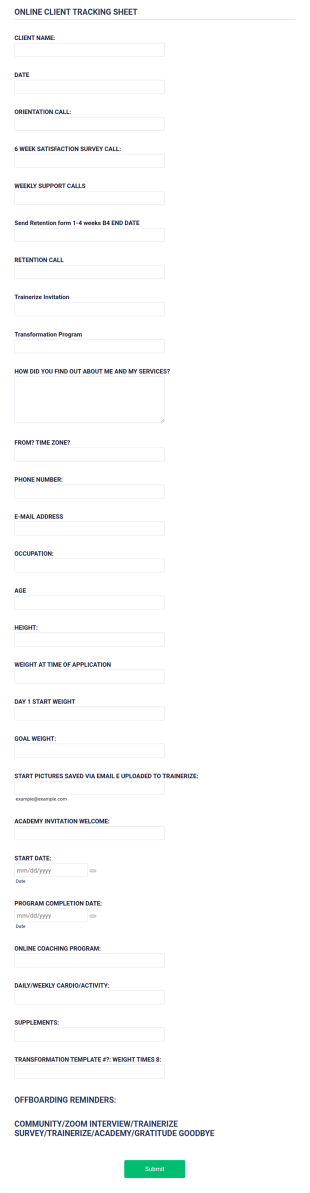 Online Client Tracking Form Template