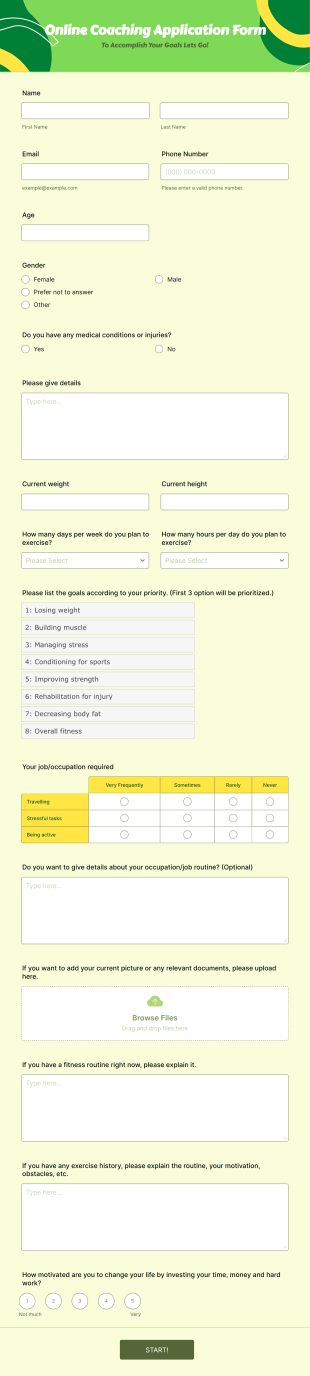 Online Coaching Application Form Template
