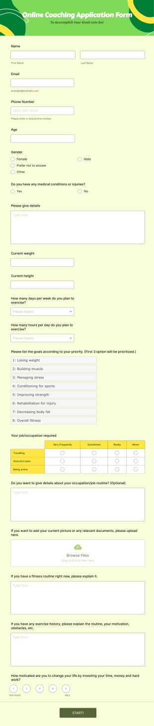 Online Coaching Application Form Template