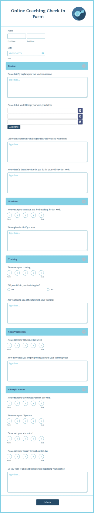 Online Coaching Check In Form Template