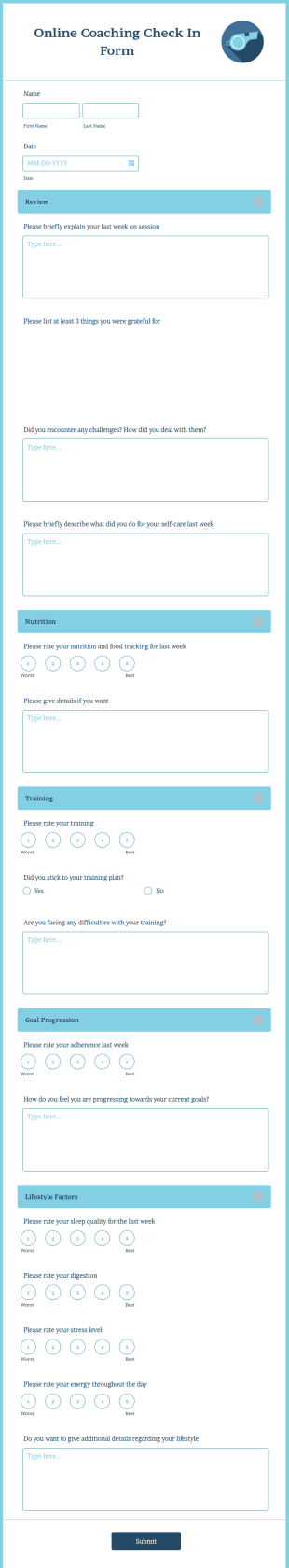 Online Coaching Check In Form Template