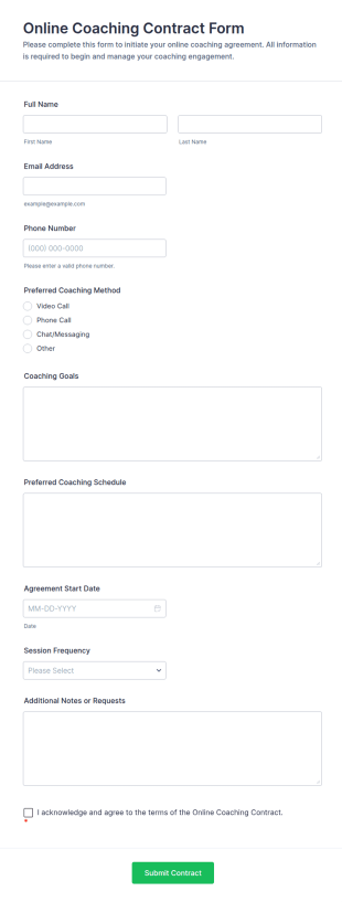 Online Coaching Contract Form Template
