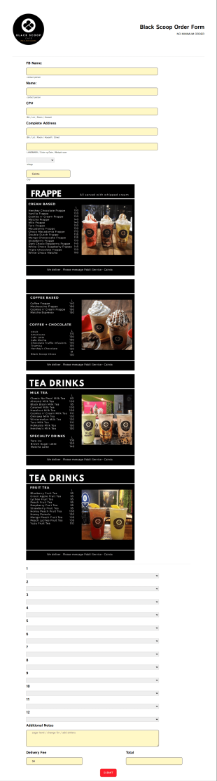 Online Coffee Order Form Template