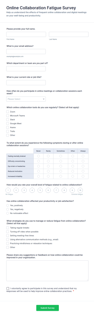 Online Collaboration Fatigue Survey Form Template