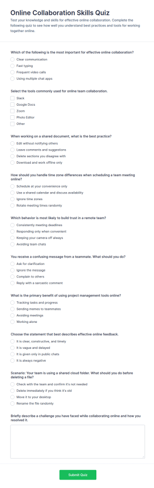 Online Collaboration Skills Quiz Form Template
