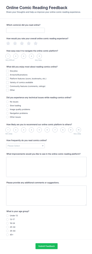 Online Comic Reading Feedback Form Template