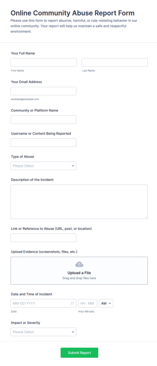 Online Community Abuse Report Form Template