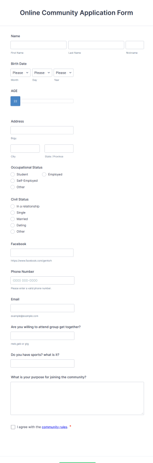 Online Community Application Form Template
