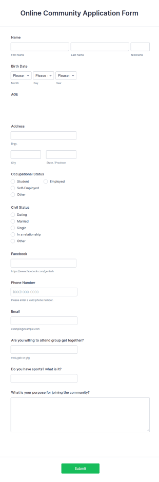 Online Community Application Form Template