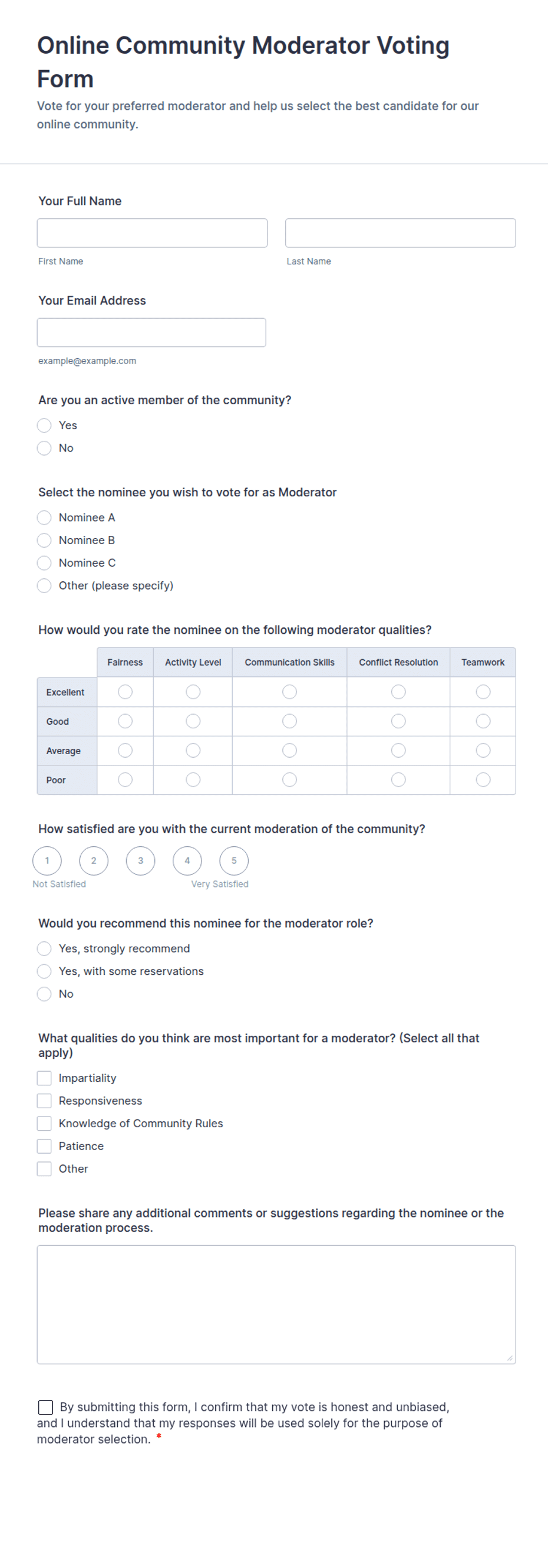 Online Community Moderator Voting Form Template | Jotform