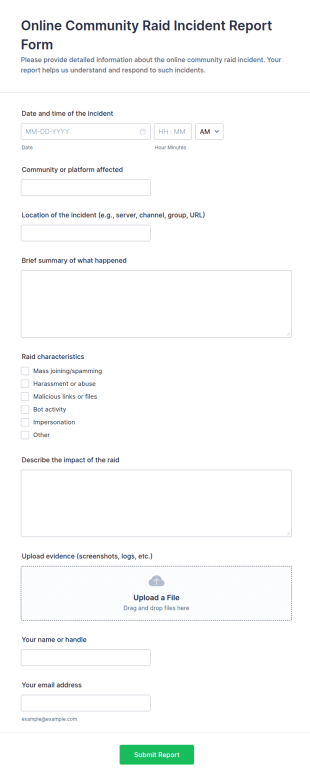 Online Community Raid Incident Report Form Template
