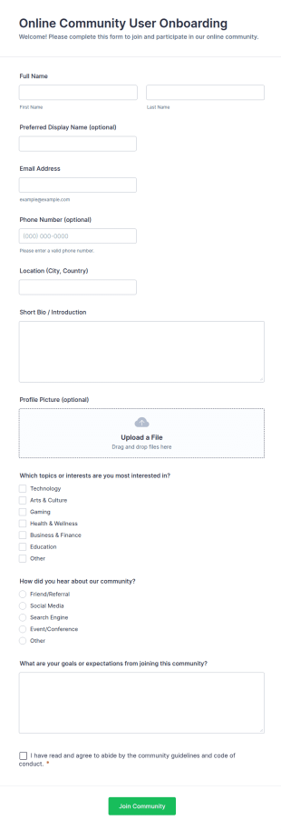 Online Community User Onboarding Form Template