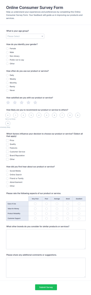 Online Consumer Survey Form Template