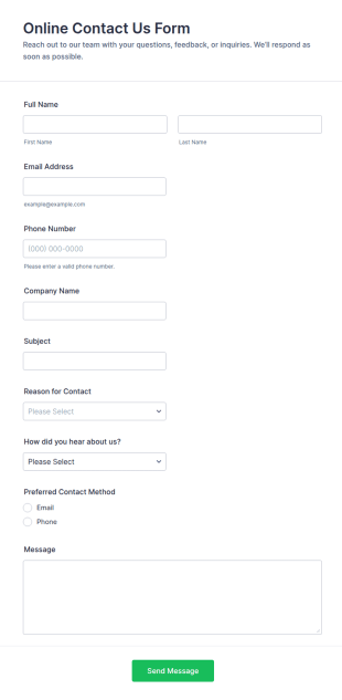 Online Contact Us Form Template