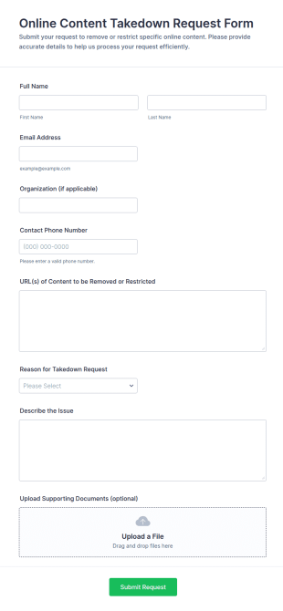 Online Content Takedown Request Form Template