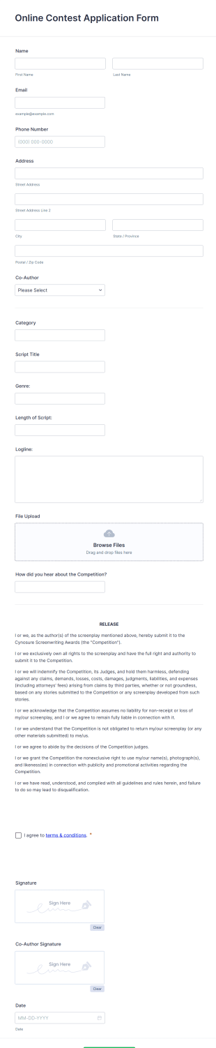 Online Contest Application Form Template