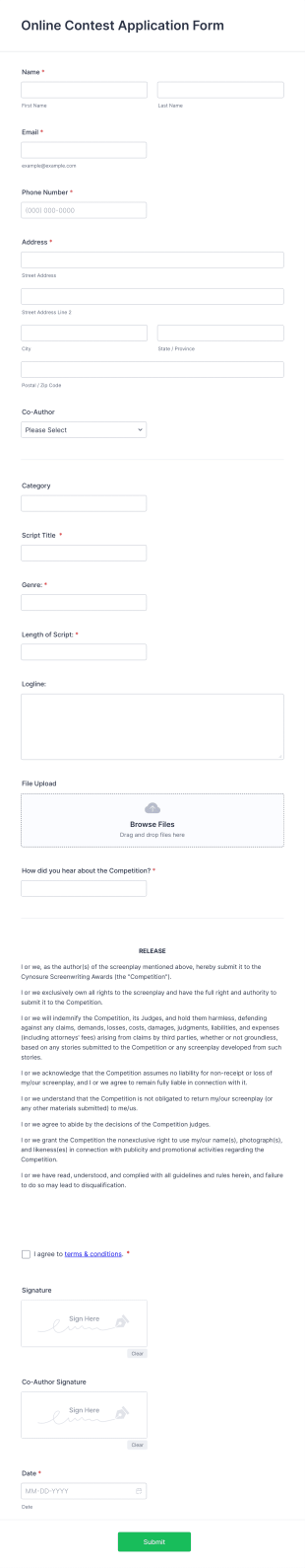 Online Contest Application Form Template