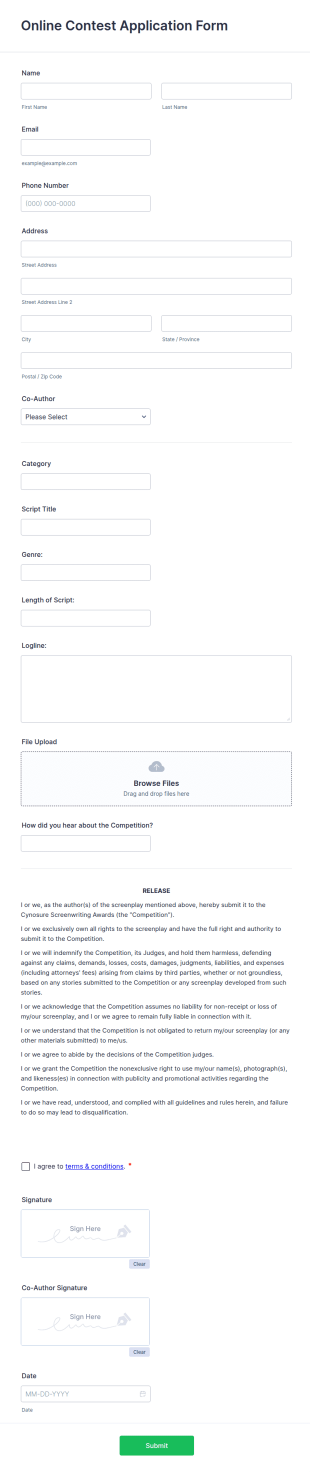 Online Contest Application Form Template