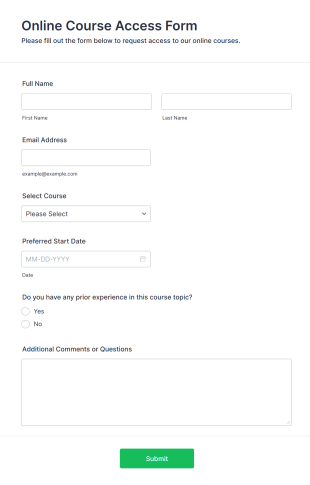 Online Course Access Form Template