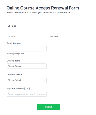 Online Course Access Renewal Form Template