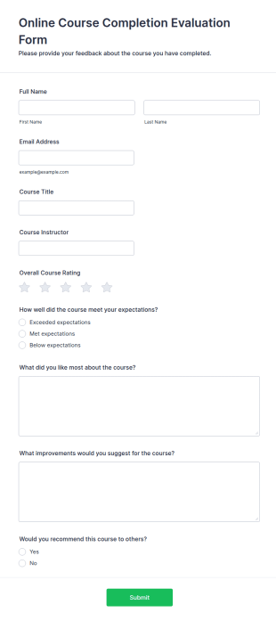 Online Course Completion Evaluation Form Template