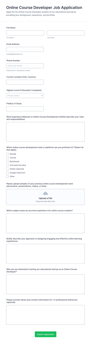 Online Course Developer Job Application Form Template