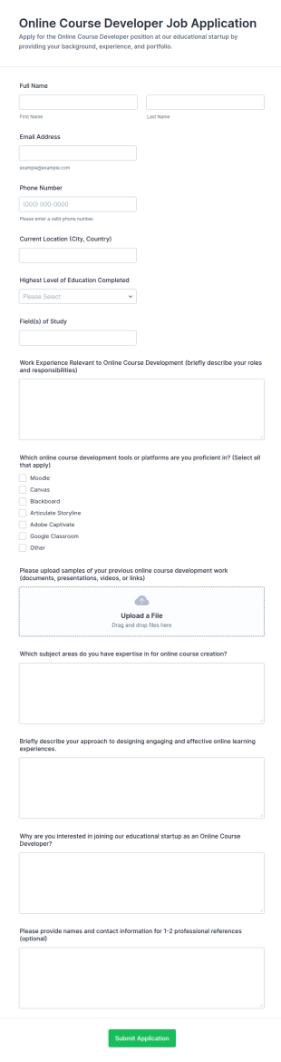 Online Course Developer Job Application Form Template